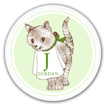 Name Doodles - Personalized Melamine Plates (Whimsical Kitty Green) (WAB-P5G)